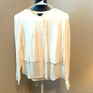 Theory Silk Blouse layered body hidden buttons crew neck XSM extra small petite